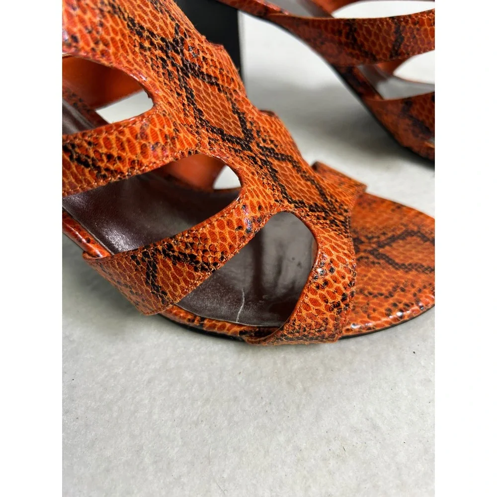 Mob Wife Animal Print Impo Womens‎ 9M Orange Snakeskin Caged Block Heel Sandals